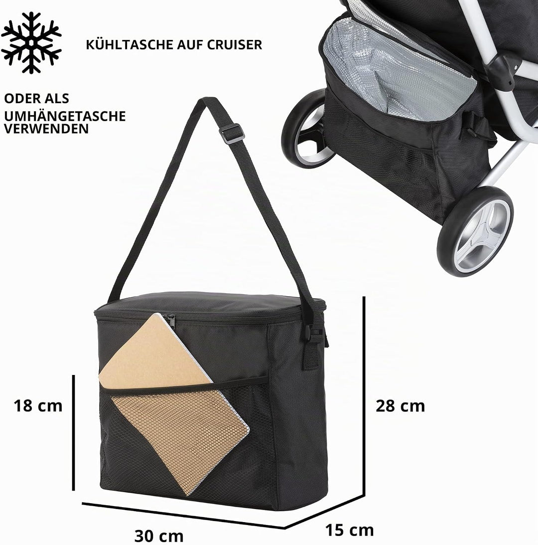 Cruiser Einkaufswagen 59 Liter mit 14 ltr Kuhltasche - 3 räder Einkaufstrolley (schwar) Schwarz, Sch