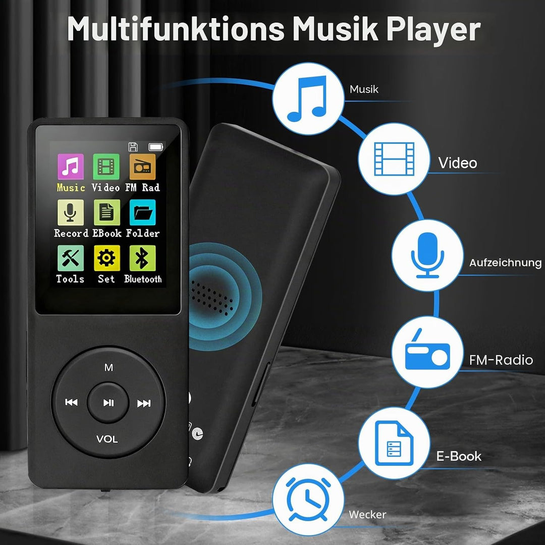 128 GB MP3-Player mit Bluetooth 5.0, COVVY Tragbarer digitaler Musik-Player mit integriertem HD-Laut