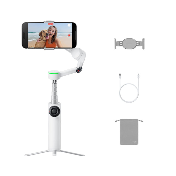 Insta360 Flow 2 Pro Weiss - Faltbarer AI Gimbal, Tracking in 200+ Apps mit Apple DockKit, Multi-Pers
