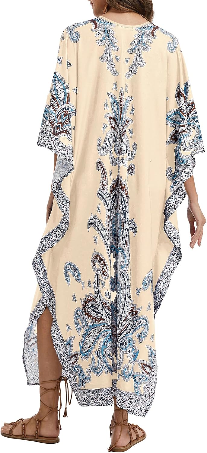 Bsubseach Frauen Plus Grösse Kaftan Kleid Badeanzug Druck Kaftan Strand Cover Up Kleid Aprikose-1, A