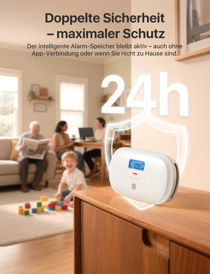 X-Sense Smart Kohlenmonoxid Melder, TÜV Rheinland Zertifiziert, mit Digitalanzeige, austauschbarer B