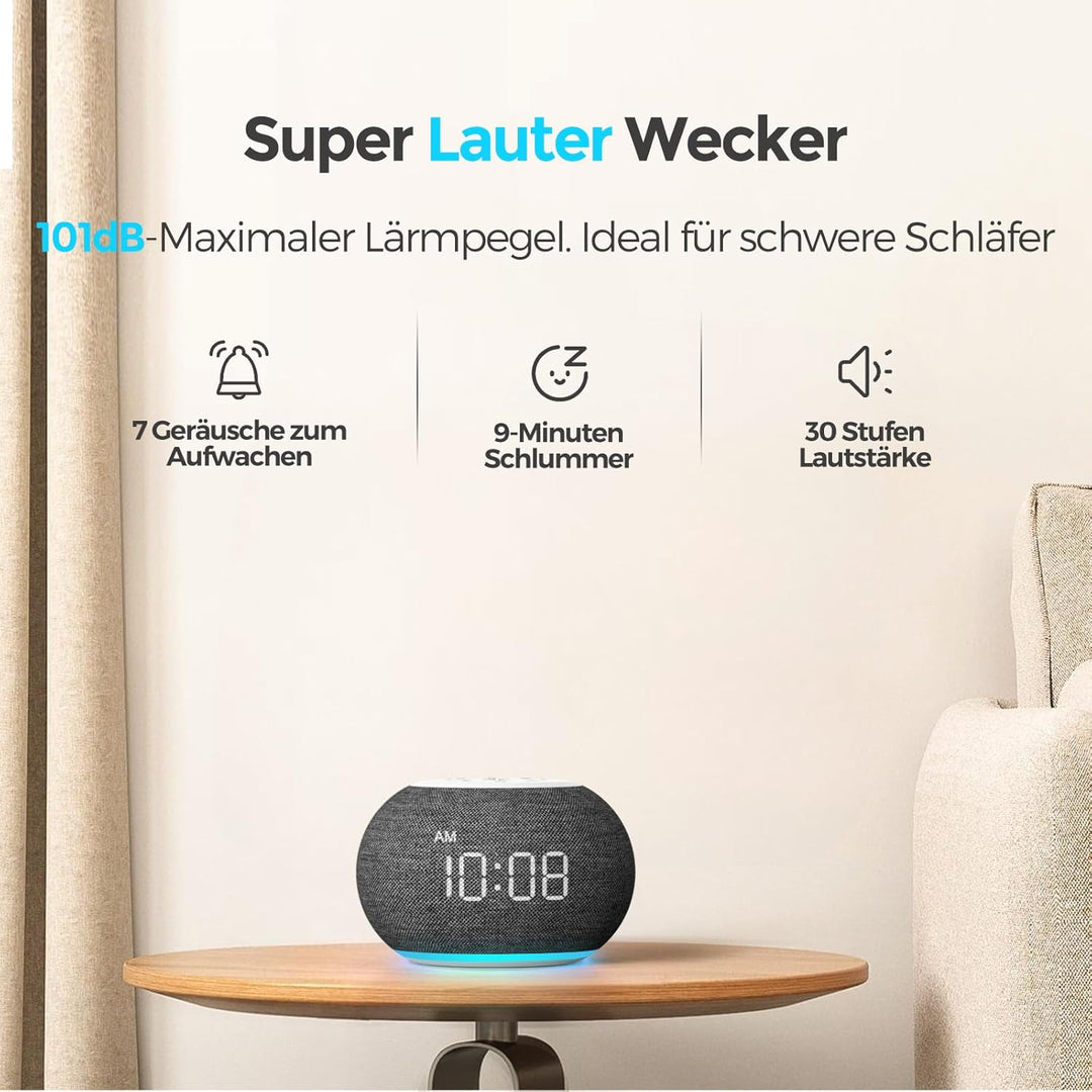 REACHER Auto Dimmbare Radiowecker für das Schlafzimmer - 9-farbiges Nachtlicht, 0-100% Dimmer, 7 Ala
