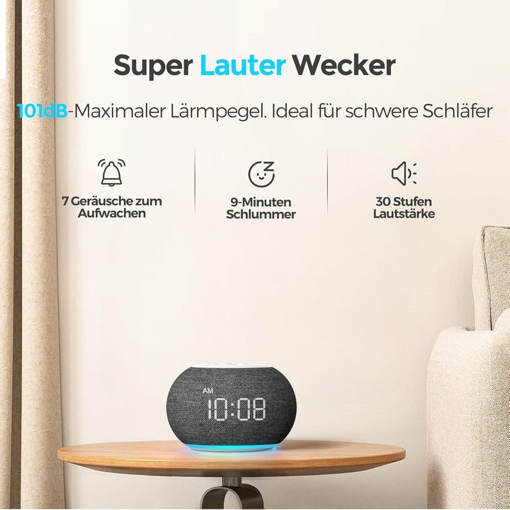 REACHER Auto Dimmbare Radiowecker für das Schlafzimmer - 9-farbiges Nachtlicht, 0-100% Dimmer, 7 Ala