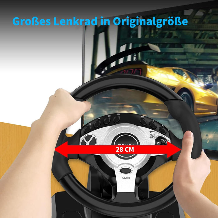 DOYO Rennrad mit 270/400°/900° Drehung, PC-Lenkrad mit Pedalen, Dual-Motor Vibration & Getriebeschal