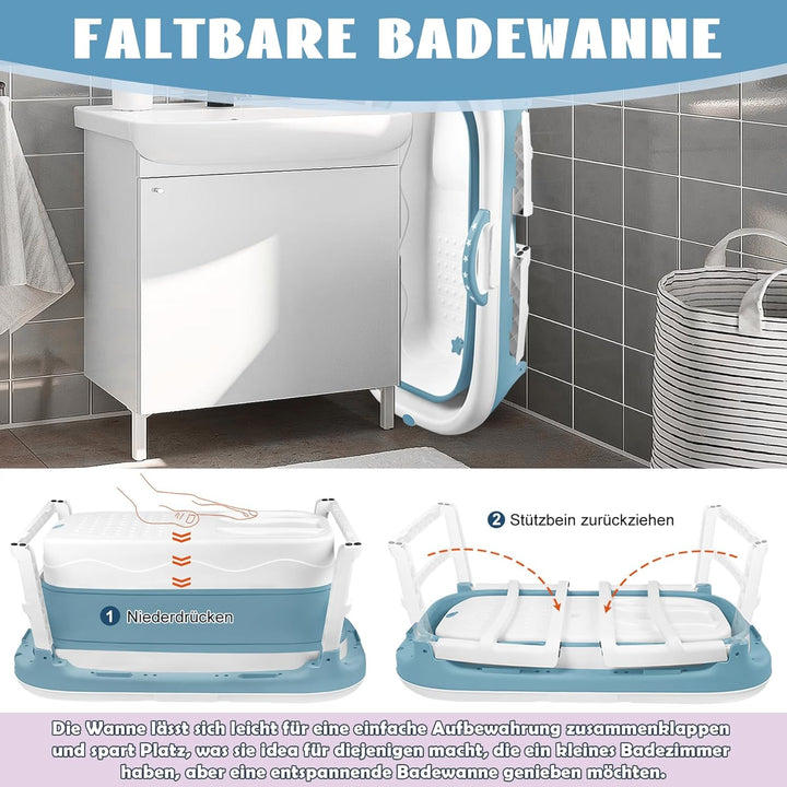 SUBTLETY Faltbare Badewanne Erwachsene Tragbare Klappbadewanne mit Abdeckung Seifenkorb & Griff Wann