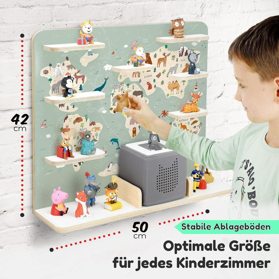 stadtecken Regal für Tonies &amp; Toniebox – Musikbox Wandregal aus 10mm Holz – Platz für 35-50 Figuren