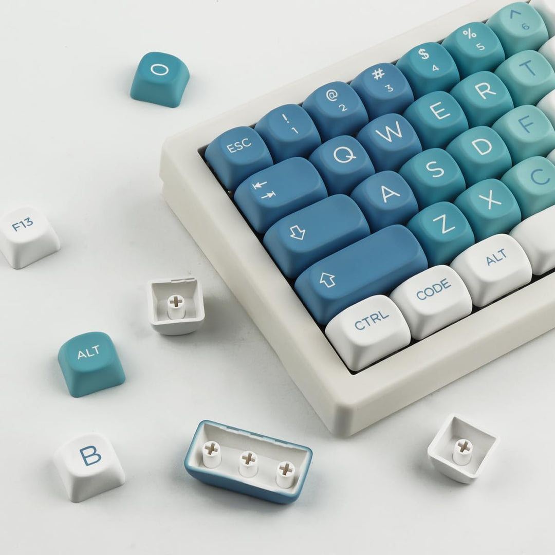 Sunzit Cute PBT Keycaps 126 Tasten Custom Keycap Set,MOA Profil Keycaps Dye-Sub Blau Schneemonster T
