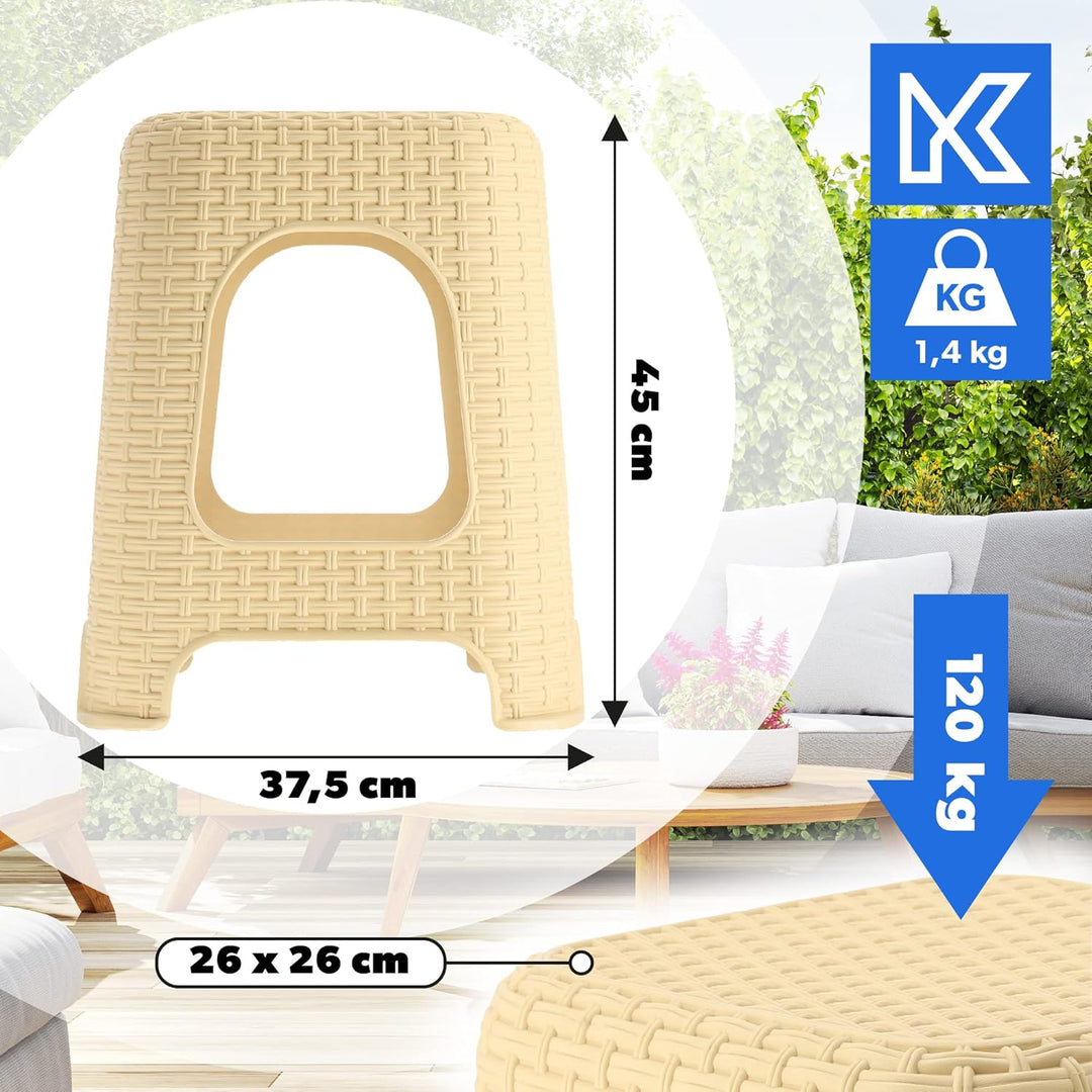 KADAX Hocker aus Kunststoff, Tritthocker bis 120 kg, Rattanhocker mit Antirutschfüssen, Badhocker, W