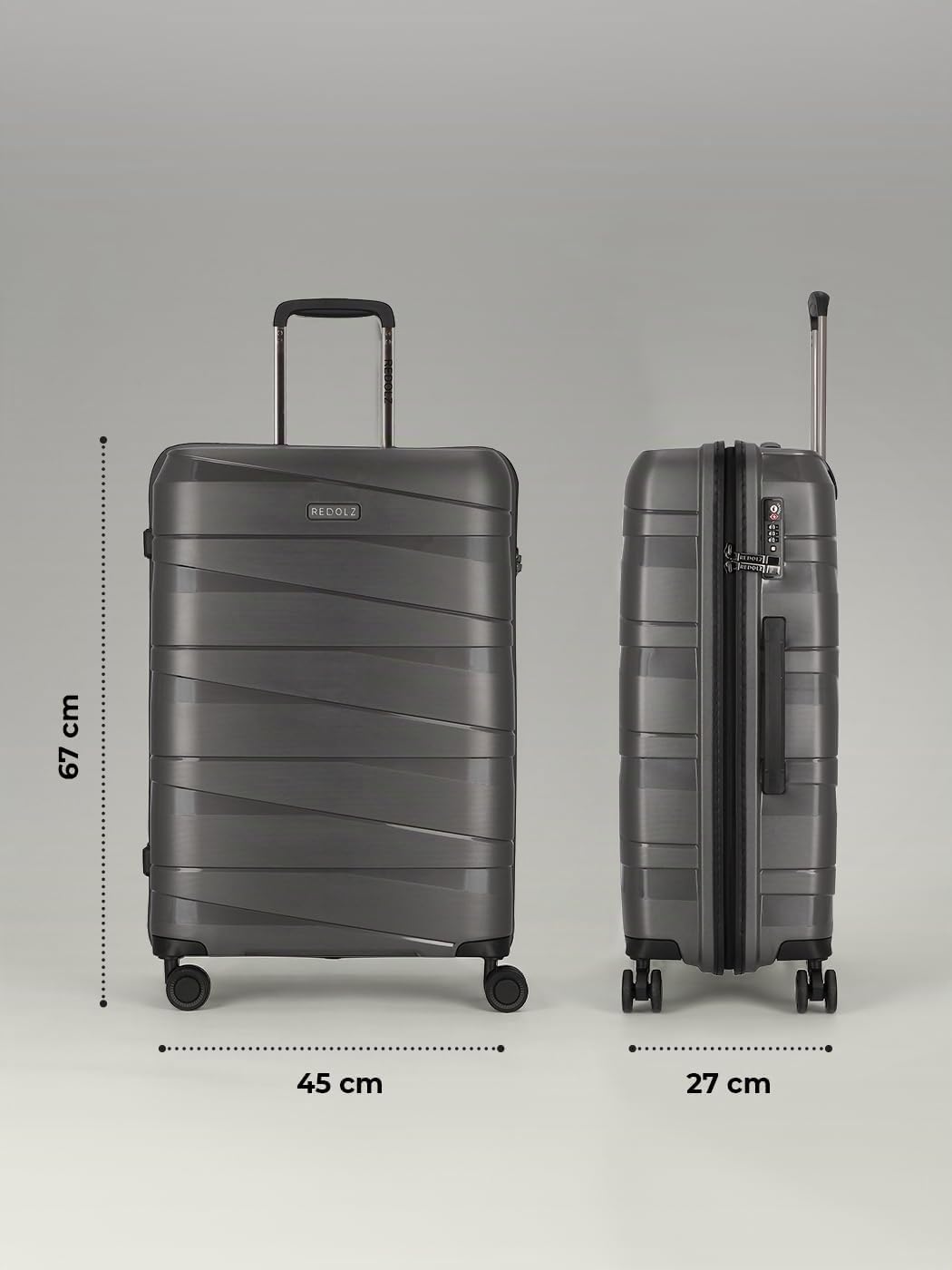 REDOLZ Hartschalen Check-in Koffer | Mittelgrosser Trolley 45 x 27 x 67 cm aus hochwertigem, leichte