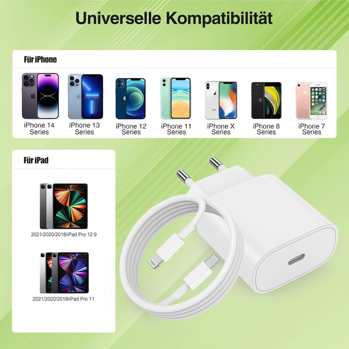 20W Ladegerät USB C für iPhone 14 13 12 11 SE Pro/Pro Max/Plus, Schnellladegerät& 1M Ladekabel Schne