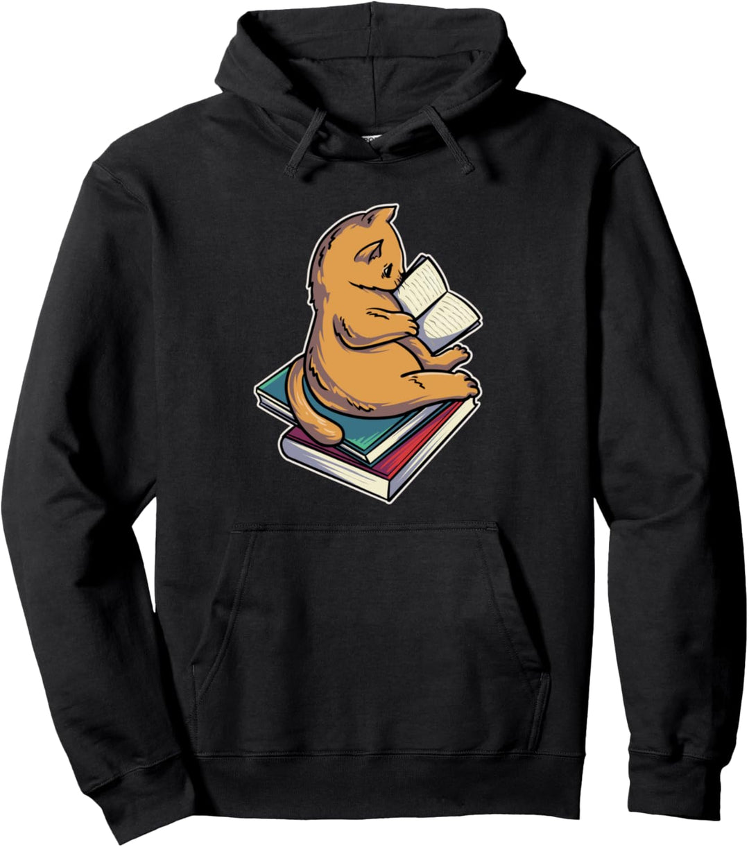 Katze Lesen und Kaffee Bücher Literatur Pullover Hoodie