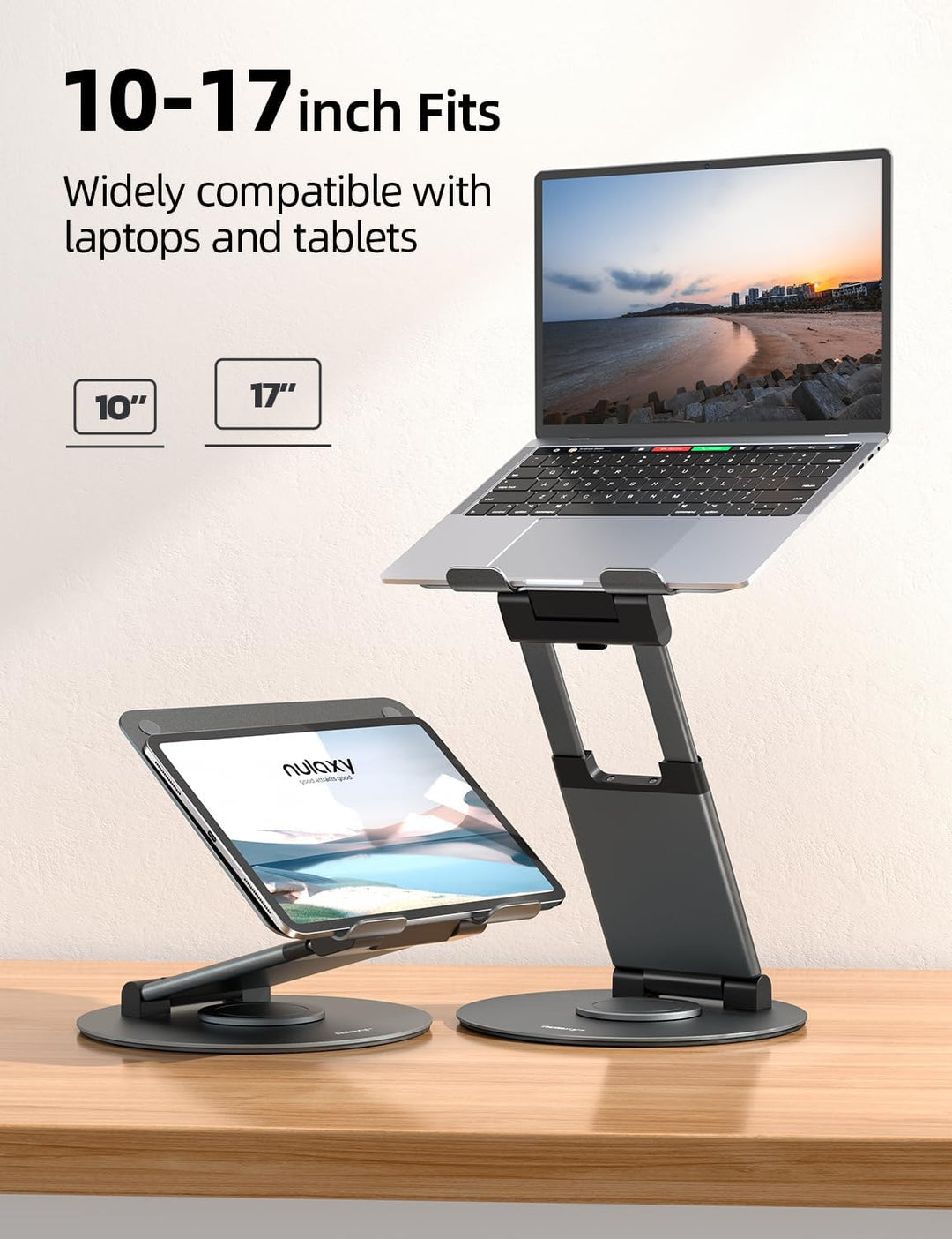 NULAXY Ausziehbare Laptop Ständer mit 360 Drehbarer Basis, Ergonomischer Laptopständer Höhenverstell