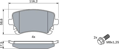 Bosch BP1235 Bremsbeläge - Hinterachse - ECE-R90 Zertifizierung - vier Bremsbeläge pro Set