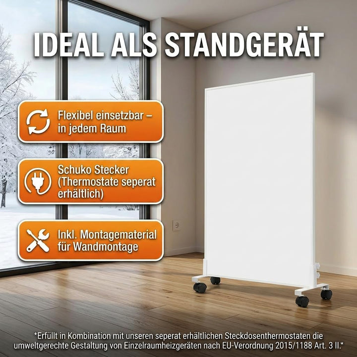 Infrarotheizung Standgerät 1000W mit Rollen, Bis 120°C in 1-3 Min, Bis 40% Energie Sparen, Mobil &amp; F