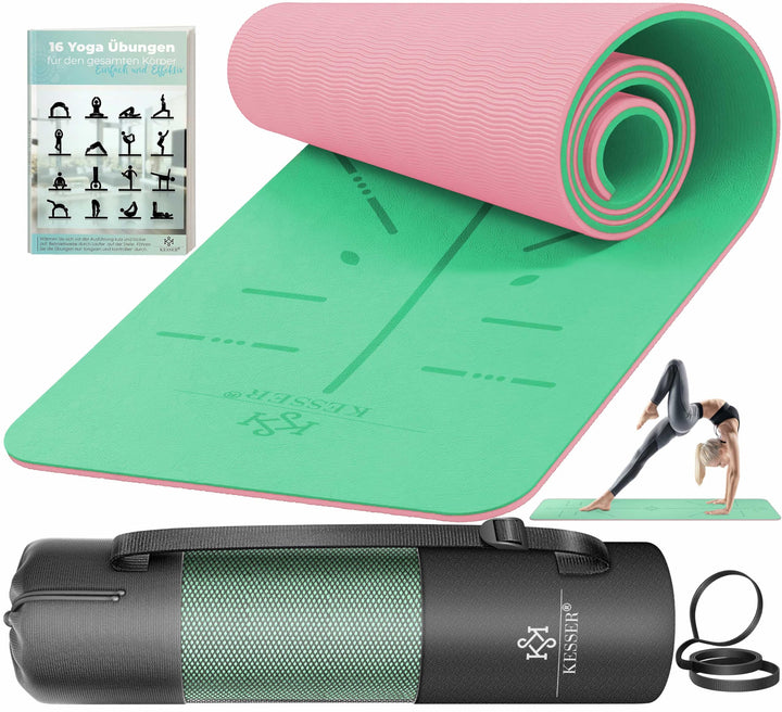 KESSER® Gymnastikmatte mit Tragegurt rutschfest TPE Yogamatte Gepolstert &amp; rutschfest Fitnessmatte,