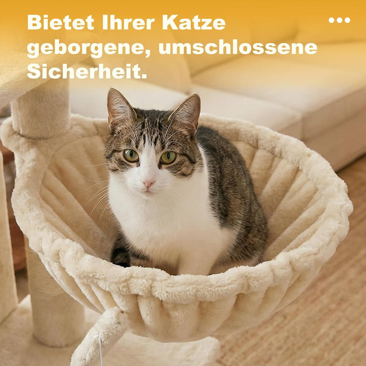 Hey-brother Kratzbaum, 111 cm Katzenbaum mit Spielzeug, Katzenkratzbaum mit Plattform, Hängematte un