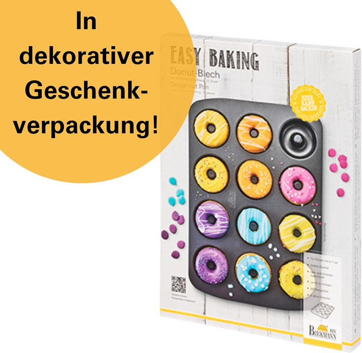 Birkmann Easy Baking Mini-Donutblech, 12 Mulden Donut Backform aus Karbonstahl mit Antihaftbeschicht