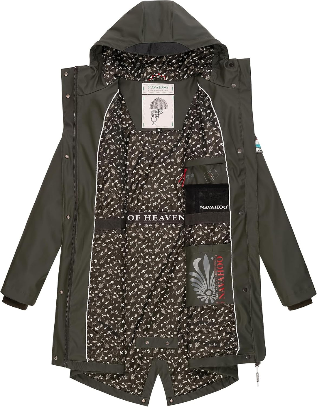 Navahoo Damen Übergangsjacke Regenmantel wasserdicht lang mit Kapuze Tropical Stormoo XS-3XL S Oliv,
