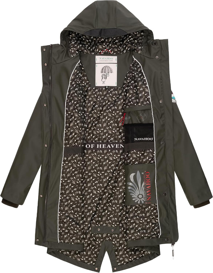 Navahoo Damen Übergangsjacke Regenmantel wasserdicht lang mit Kapuze Tropical Stormoo XS-3XL S Oliv,