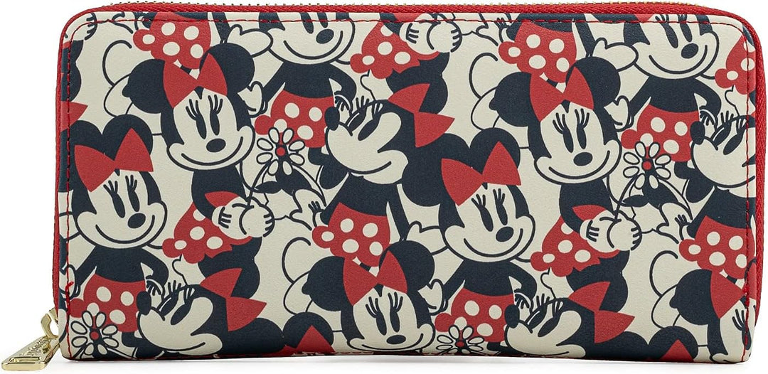 Loungefly Disney Mickey & Minnie Mouse Geldbörse mit Reissverschluss rund Clutch Kunstleder, Mehrfar