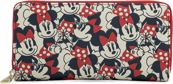 Loungefly Disney Mickey & Minnie Mouse Geldbörse mit Reissverschluss rund Clutch Kunstleder, Mehrfar
