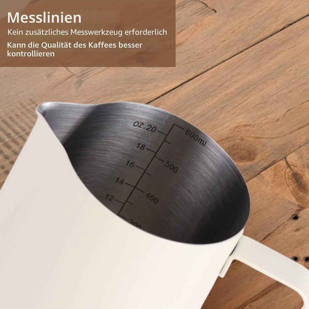 ALXBSONE Milchaufschäumkrug, 600 ml, verdickter 304 Edelstahl, Kaffee ziehen Tasse Milch schäumende