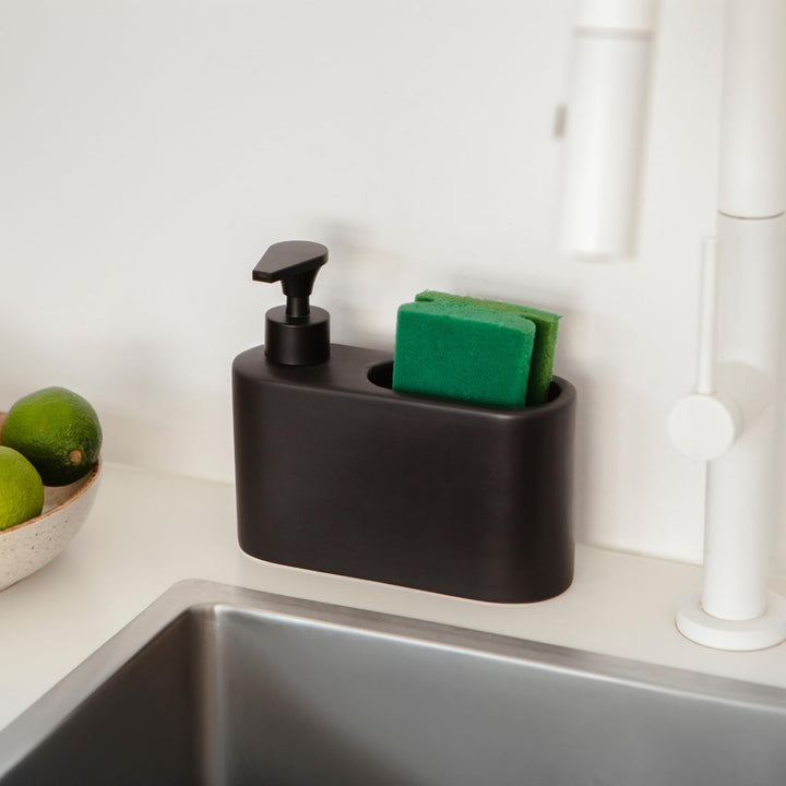 Spülmittelspender für Küche, Matt Schwarz Keramik Seifenspender, Spüli Spender, Spülspender und Soap