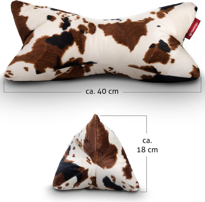 Leseknochen mit Tiermuster in Kuh Optik | Buchstütze mit kuschelweichem Bezug | ca. 40 x 18 cm | Nac