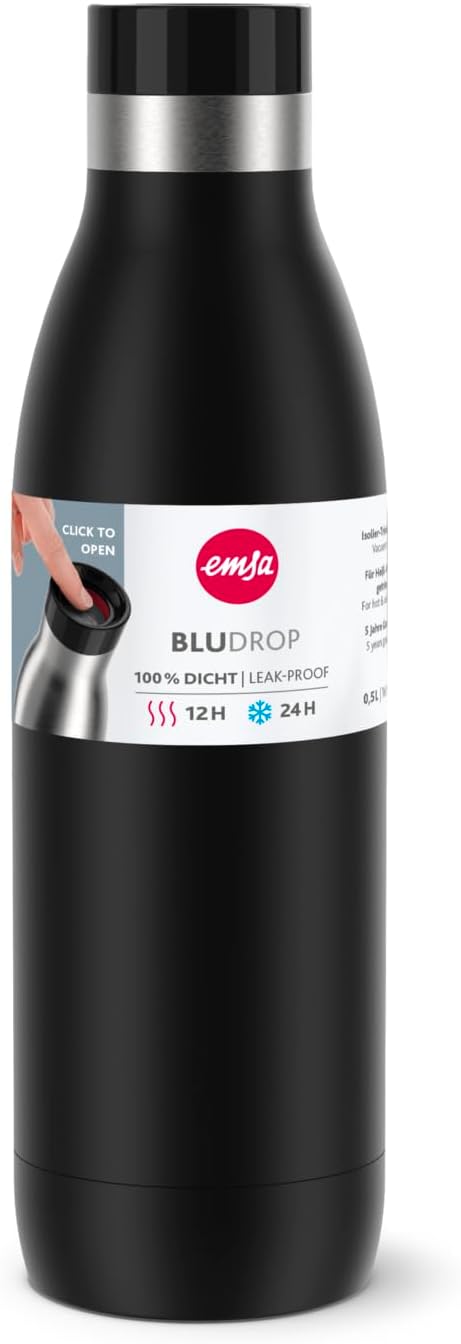 Emsa N31101 Bludrop Color Trinkflasche | 0,5 Liter | 100% dicht | Quick-Press Verschluss | Ergonomis