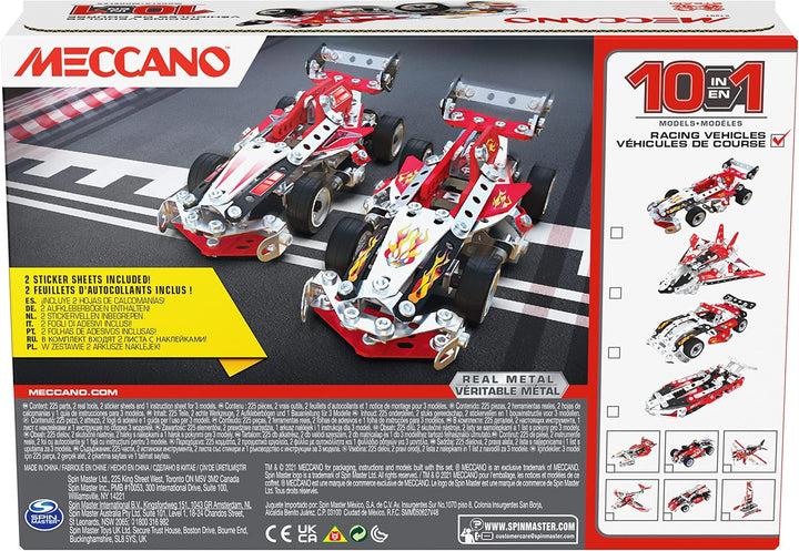 SPIN MASTER 6060104 10-in-1 Racing Vehicles Meccano, 10-in-1-Rennfahrzeuge STEM Modellbausatz mit 22
