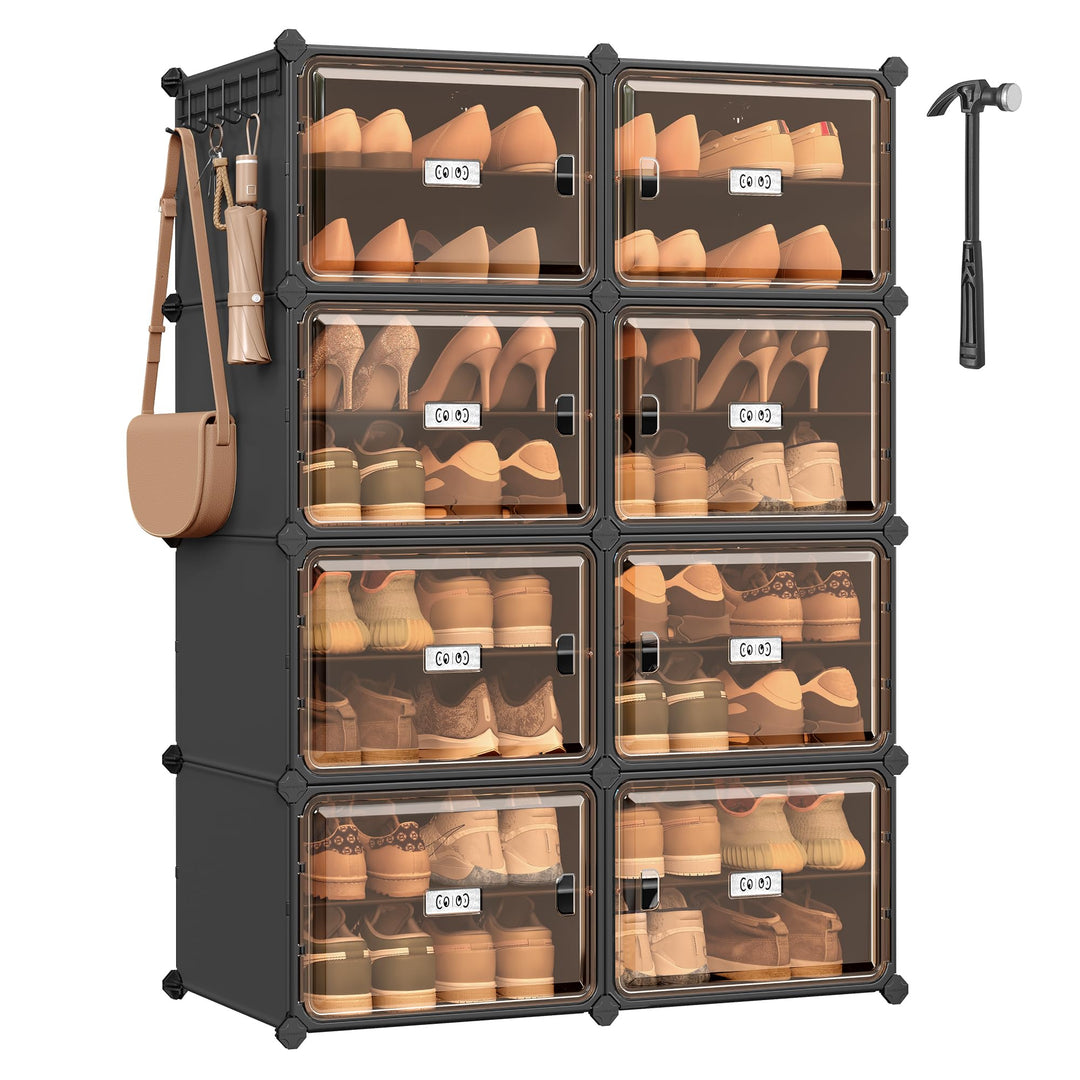 SONGMICS Schuhregal mit 8 Fächern, Schuhschrank, 30 x 45 x 30 cm pro Fach, durchsichtige Tür, Metall