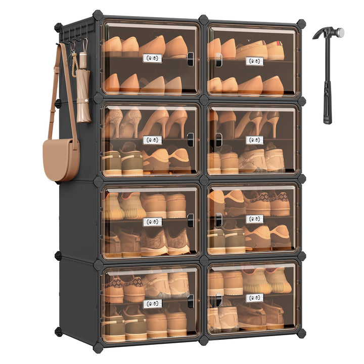 SONGMICS Schuhregal mit 8 Fächern, Schuhschrank, 30 x 45 x 30 cm pro Fach, durchsichtige Tür, Metall