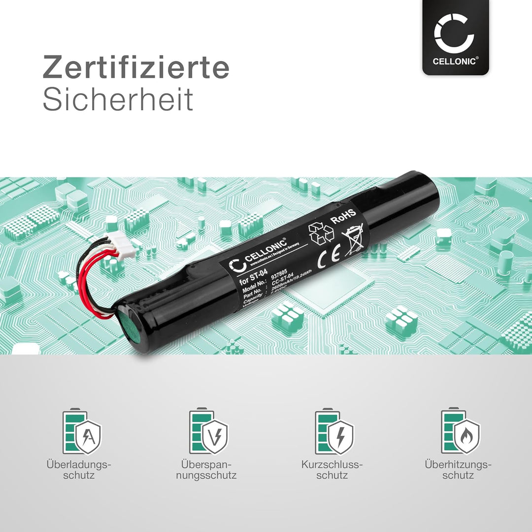 CELLONIC, Lautsprecherakku kompatibel mit Sony SRS-X55, SRS-X77 (2600mAh, 7.4V) Ersatzakku ST-04 1x