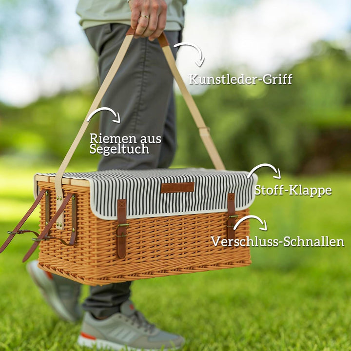 Outsunny Picknickkorb aus Weidenholz Picknickkoffer für 4 Personen mit Picknickdecke Besteck Set, Fl