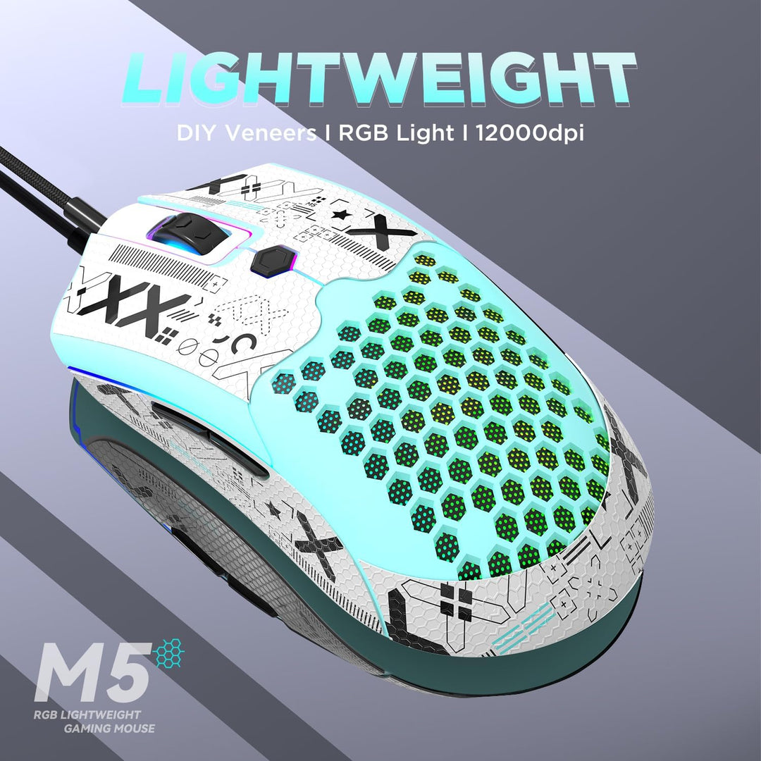 383 PRO M5 Ultraleichte kabelgebundene Gaming-Maus, leichte Wabenschale, Pixart PAW3325, 6 einstellb
