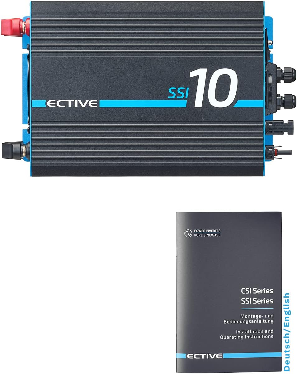 ECTIVE 24V zu 230V 1000W Reiner Sinus-Wechselrichter SSI 10 mit MPPT-Laderegler, Batterie-Ladegerät,