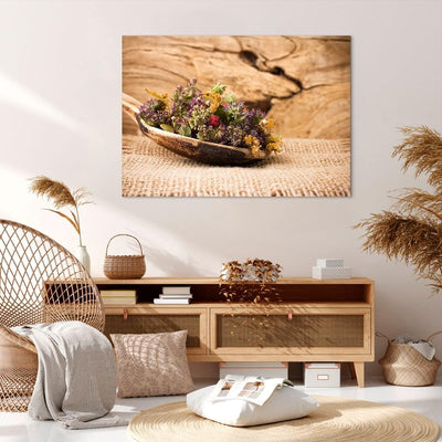 Bilder auf Leinwand 100x70cm Leinwandbild Kraut Tee Bio getrocknete Kräuter Gross Wanddeko Bild Schl