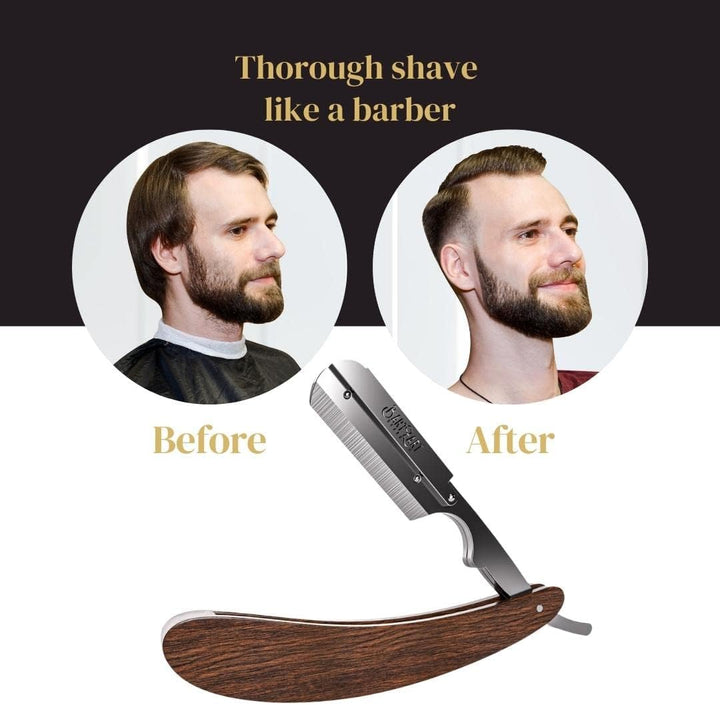 BartZart Shabo Bartpflege Set 5 tlg. I Set aus Rasiermesser mit Wechselklingen I Bartöl I Bartwachs