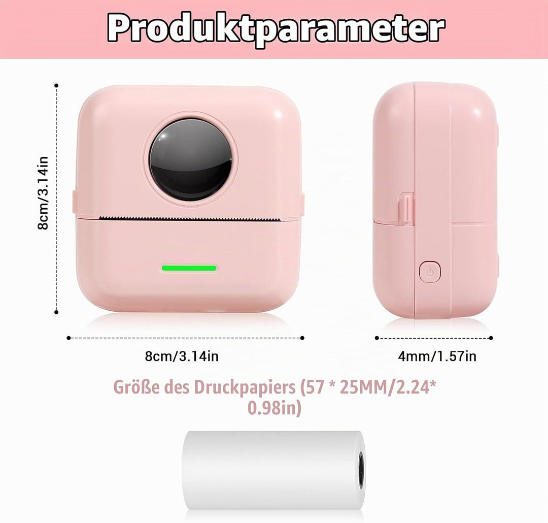 GuKKK Mini Drucker, Mobiler Fotodrucker, Tragbarer Mini Fotodrucker, Wireless Fotodrucker Thermodruc