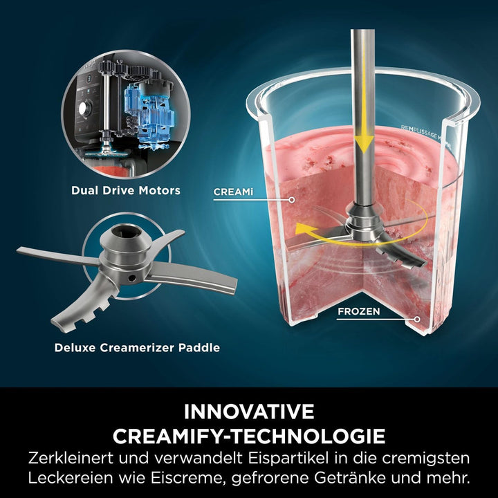 Ninja CREAMi Deluxe Eis-und Eisgetränkmaschine mit 2 Bechern, 10 Funktionen, macht Eiscreme, Gelato,