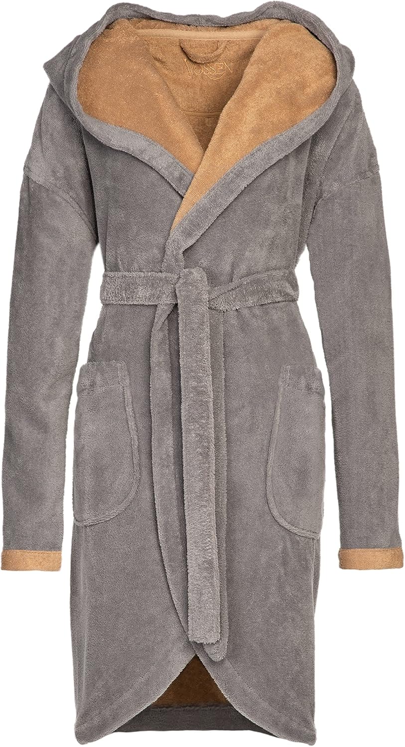 Vossen Damen Bademantel Palermo, Einfarbig, XS sterling/camel - 0003