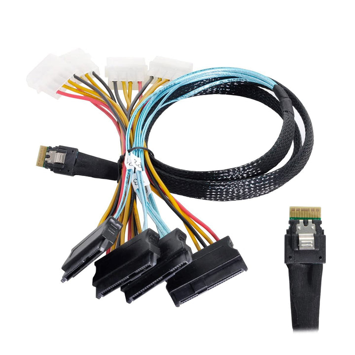 CY Slimline Cable SAS 4.0 SFF-8654 4i 38pin Host to 4 SAS 29pin SFF-8482 Target Hard Disk Fanout Rai