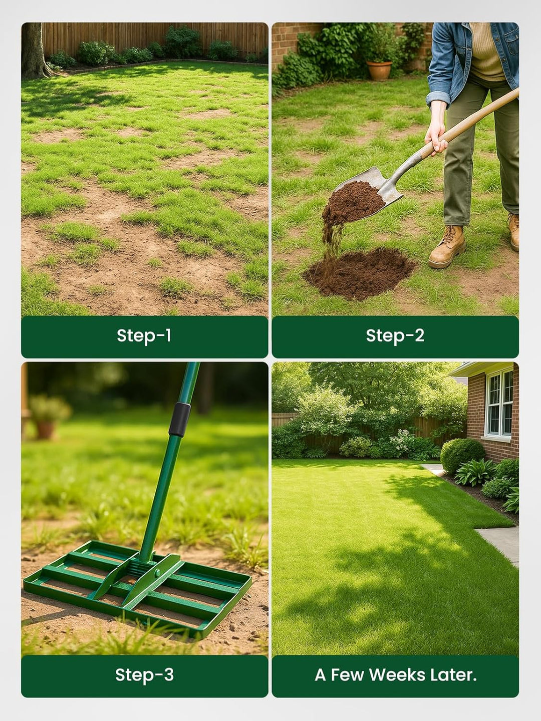 Lawn Levelling Rake 75 x 25 x 190cm, Rasenrechen Garden Grass Squeegee Sand Rakel Tool Scarifier wit
