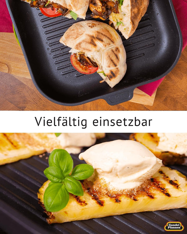 Original Gundel GUSS-QUADRAT-GRILLPFANNE flach, 28 x 28 cm, Höhe 4 cm, BIOTAN-Oberfläche - abnehmbar