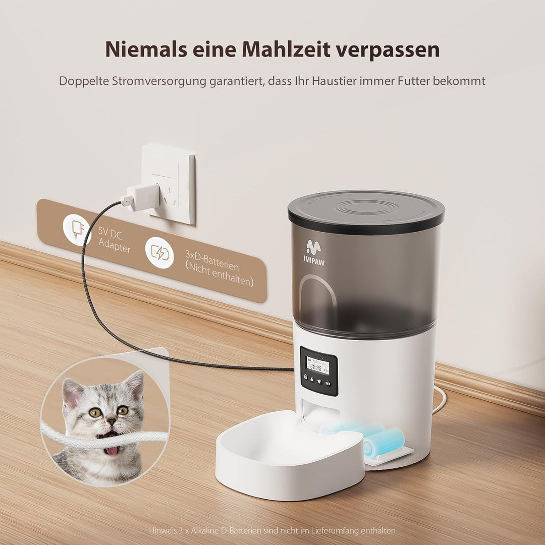 IMIPAW Futterautomat Katze, 3L Katzenfutter Automat mit Programmierbarem Timer, Automatischer Futter