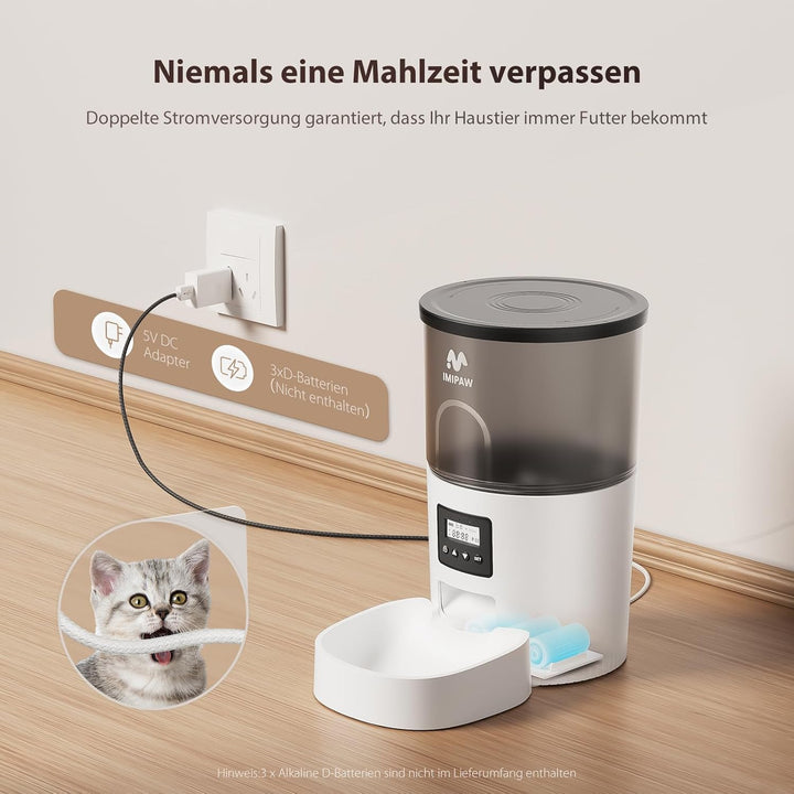 IMIPAW Futterautomat Katze, 3L Katzenfutter Automat mit Programmierbarem Timer, Automatischer Futter
