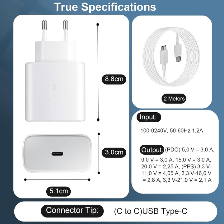 45W USB C Ladegerät Schnellladegerät, Super Fast Charger Netzteil mit 2 m 5A Ladekabel Schnellladeka