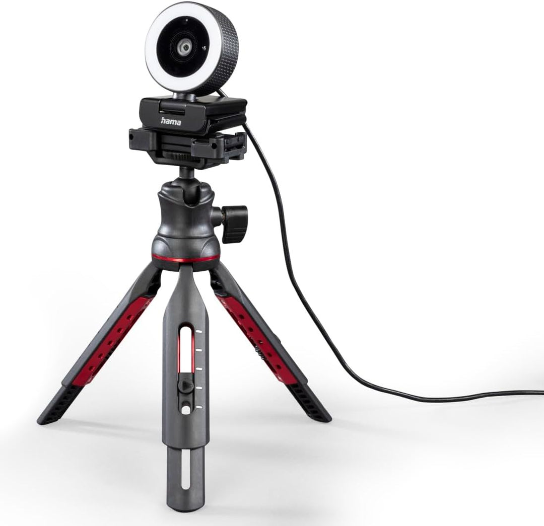 Hama Webcam mit Licht, Fernbedienung, Zoom, mobil (QHD 2K PC-Kamera mit Dual Mikrofon, Streaming-Cam