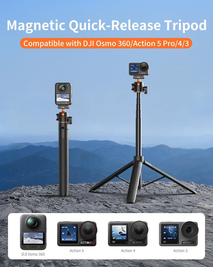 VRIG AC-40S Selfie Stick Stativ für DJI Osmo Action 5 Pro, Länge 33 bis 140 Zentimeter, 1/4-Zoll-Sch