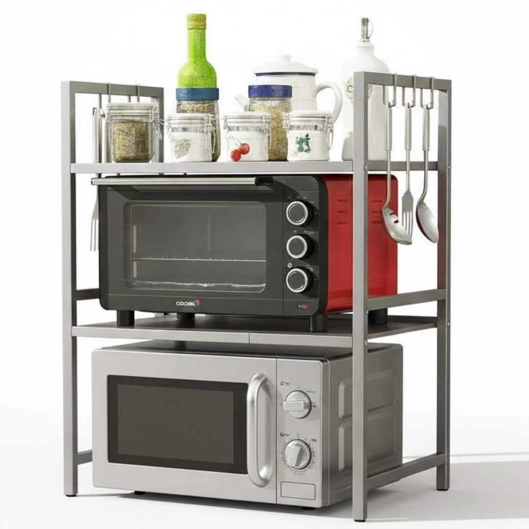 DanDiBo Verstellbares Mikrowellenregal Edelstahl 3 Stufig 40-64 cm Mikrowellen Regal 96686 Stehend M